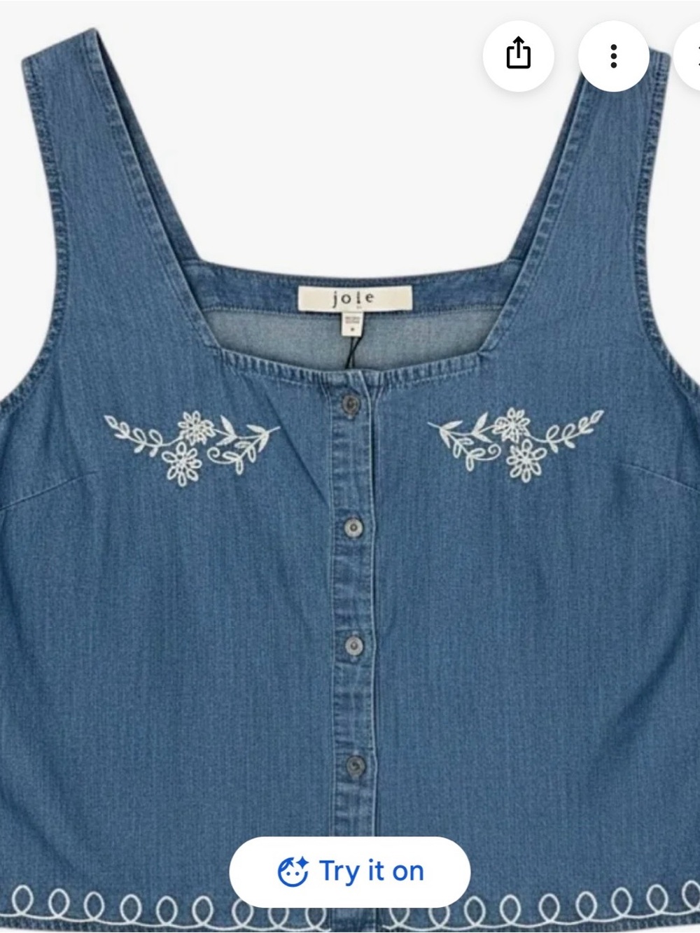 joie Embroidered Denim Tank Top in Blue Embroidered